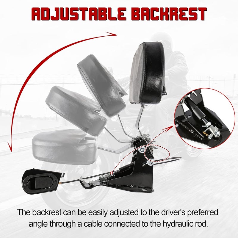 INNOGLOW Motorcycle Adjustable Driver Backrest Rider Backrest with Black Mount Kit for Harley Touring Electra Glide Road Glide Road King Street Glide CVO 2009-2020 - Image 5